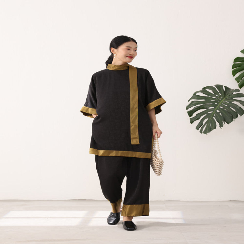 TAORAN New Chinese Improved Version Standing Collar Cheongsam Top for Women 2024 Tea Dress for Women Zen Art Chinese Style Set image 2