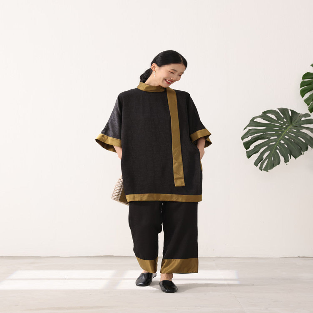 TAORAN New Chinese Improved Version Standing Collar Cheongsam Top for Women 2024 Tea Dress for Women Zen Art Chinese Style Set image 4