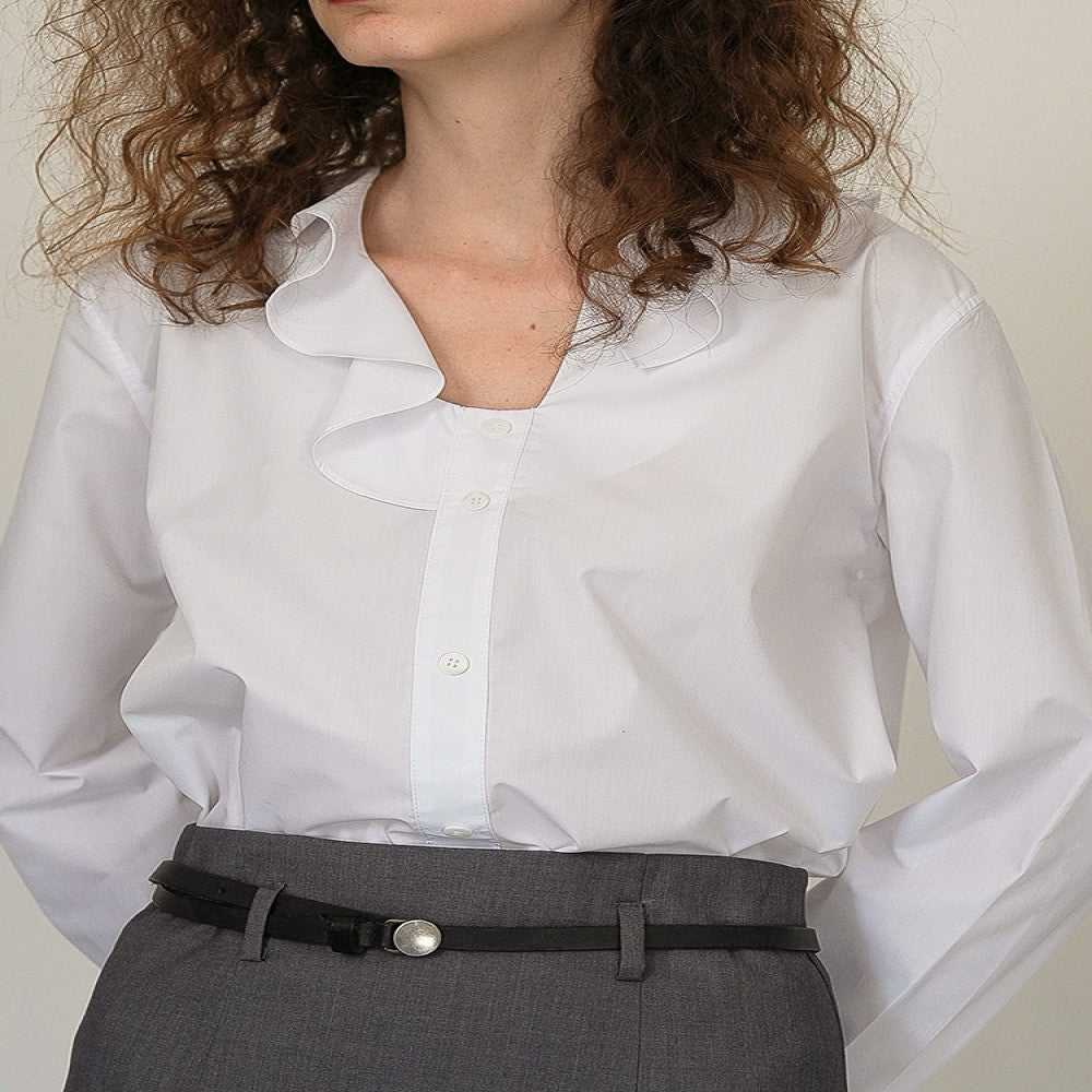 JILLA2024 Spring Summer New Versatile Style Asymmetric ruffle collar shirt Loose and simple pullover top image 8