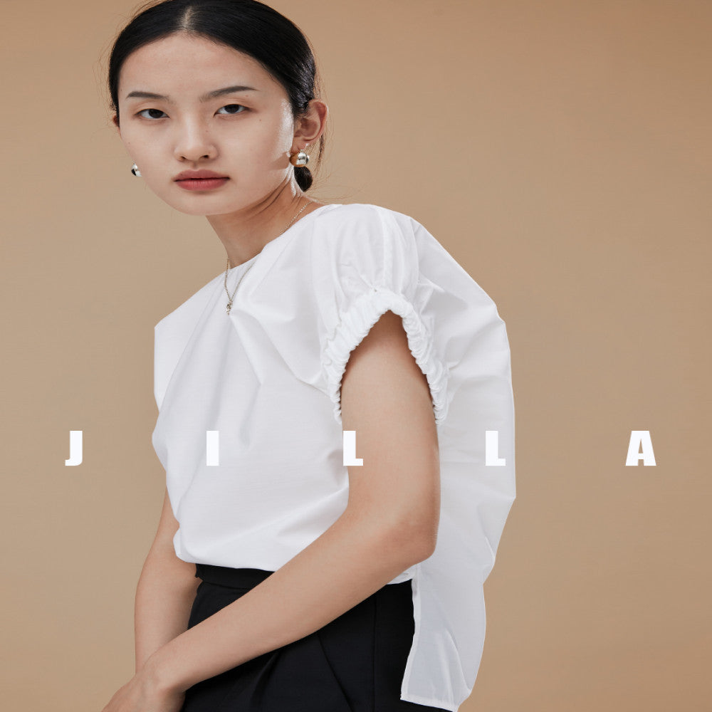 JILLA pullover with unique sleeves cotton shirt short sleeved top white wrinkle resistant shirt ins minimalist design women s hooded shirt image 3