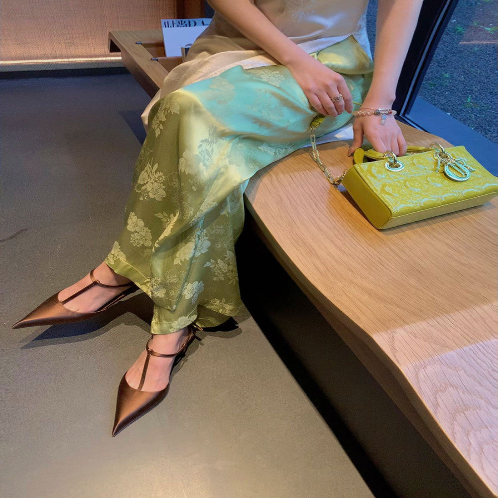 Beautiful woman with a cool and aloof temperament sister s Chinese style dressing set cheongsam dress Chinese style jacquard straight leg pants image 5