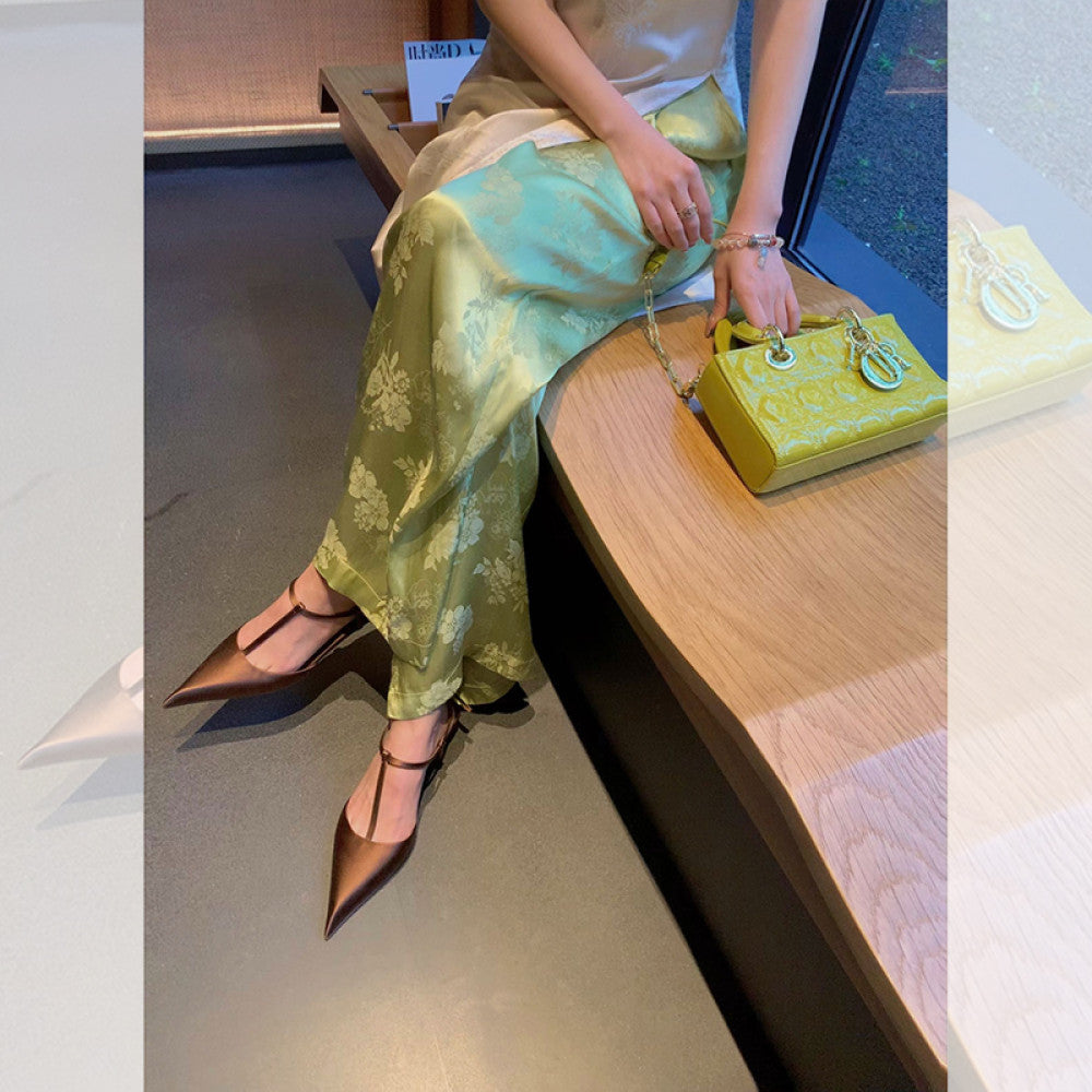 Beautiful woman with a cool and aloof temperament sister s Chinese style dressing set cheongsam dress Chinese style jacquard straight leg pants image 18