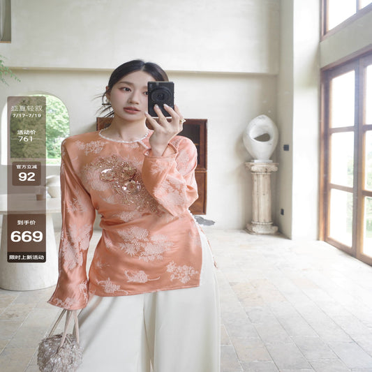 ASAYA4721 – Imperial Glow Embroidered Top ✨🍑