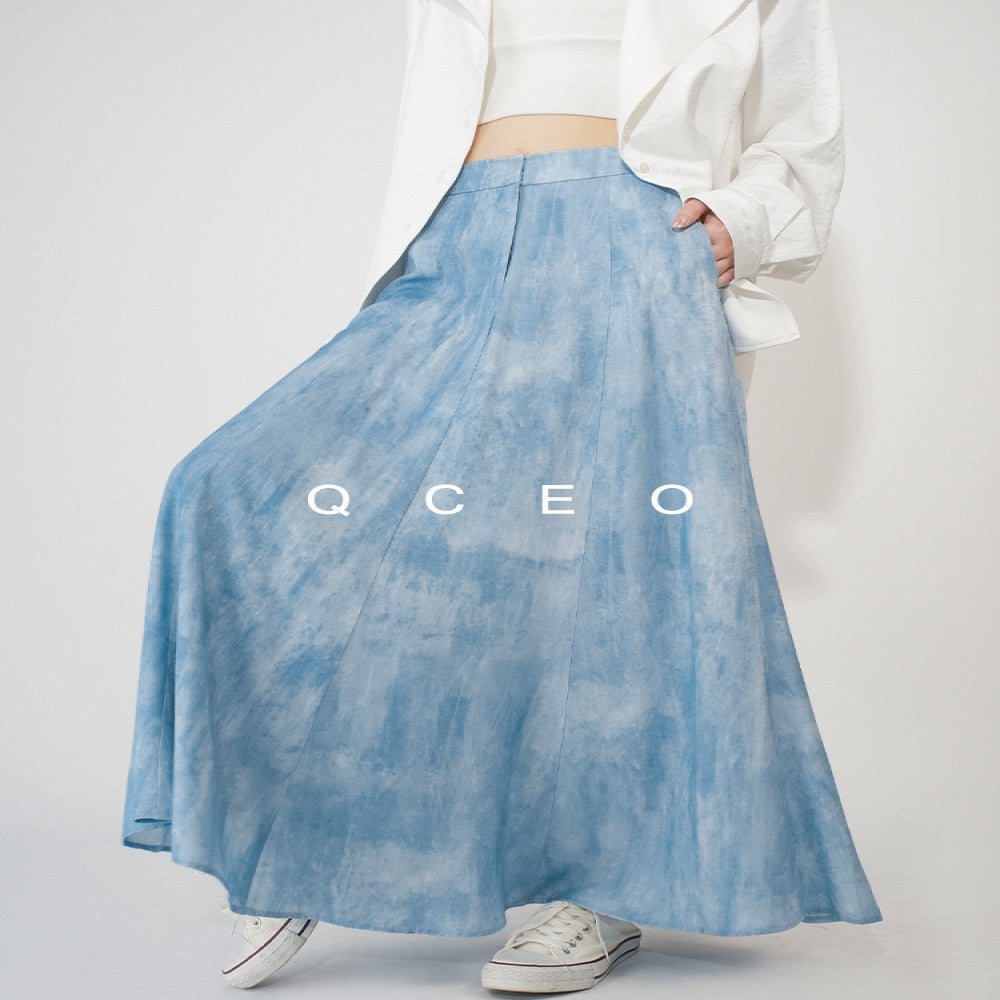 QCEO Knock Versatile Du Home Original Design High end New Chinese style Dyeing Fish Tail A line Skirt Half length Skirt Long Skirt image 3
