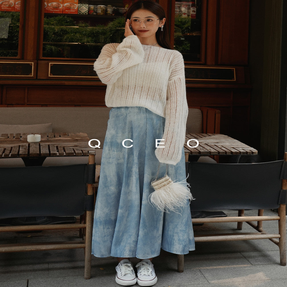 QCEO Knock Versatile Du Home Original Design High end New Chinese style Dyeing Fish Tail A line Skirt Half length Skirt Long Skirt image 4