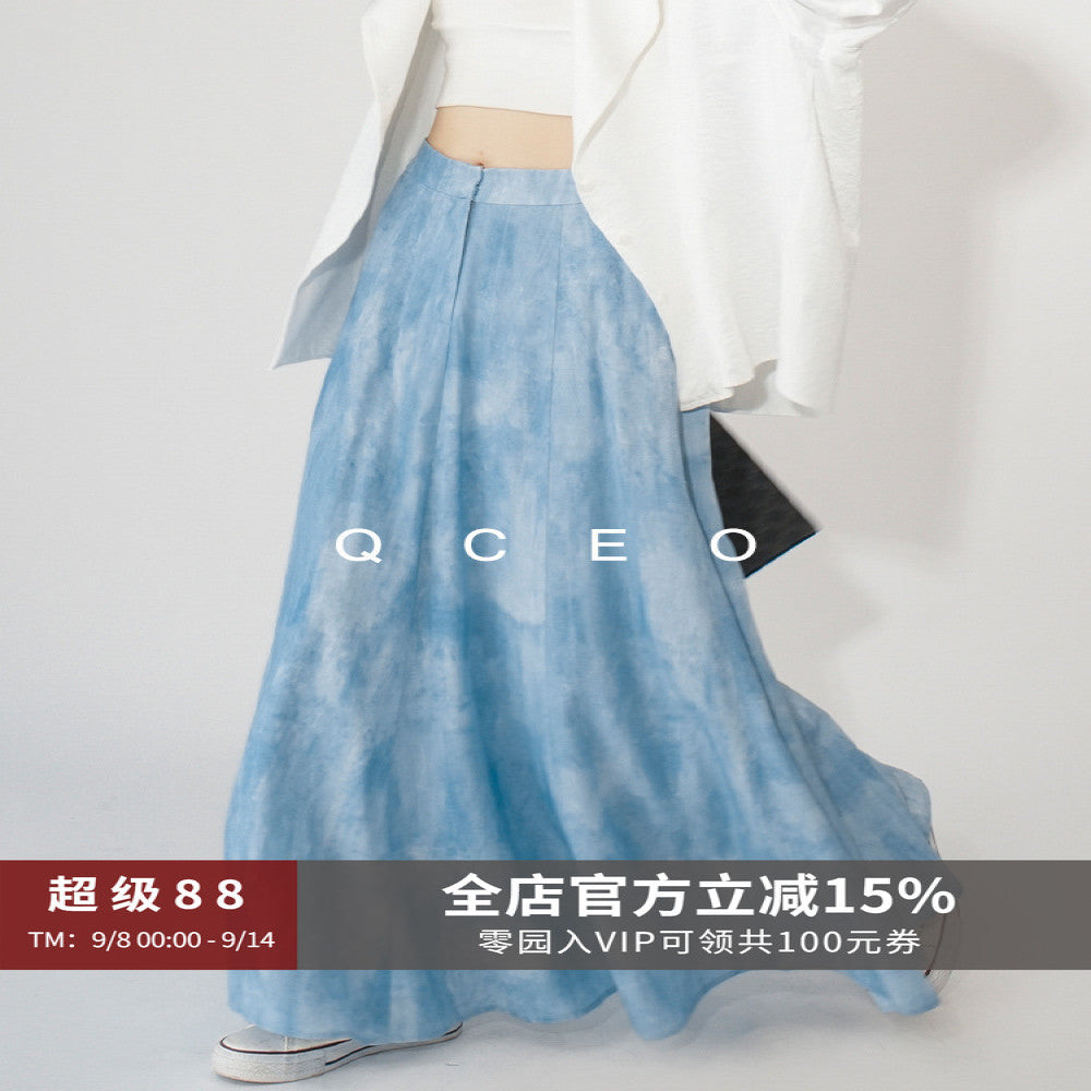 QCEO Knock Versatile Du Home Original Design High end New Chinese style Dyeing Fish Tail A line Skirt Half length Skirt Long Skirt image 0