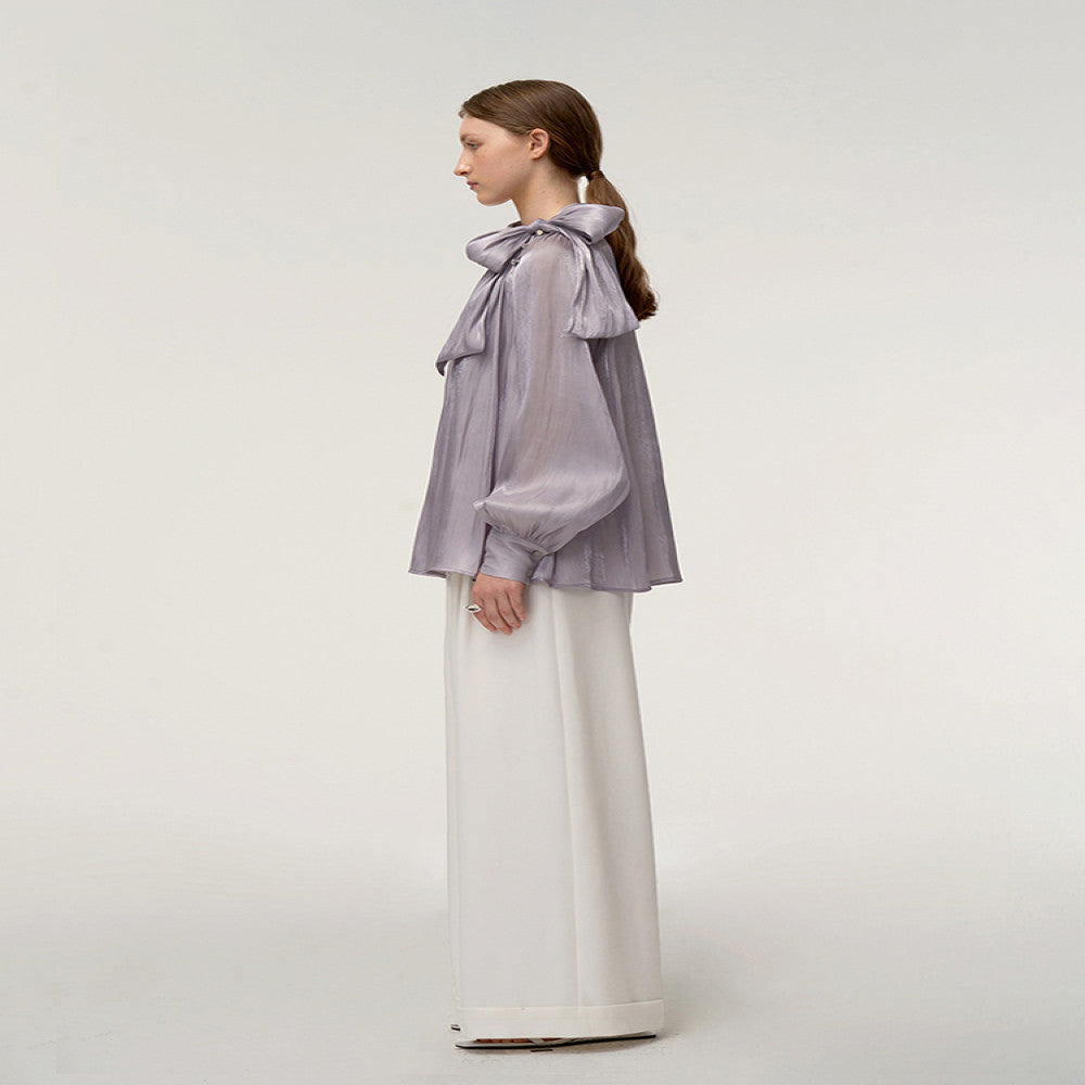 Someone Sometimes Original Tied and pleated loose shoulder long sleeved shirt for women independent designer style image 3