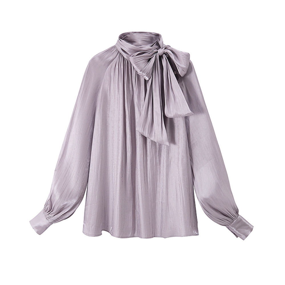 ASAYA3058 Original knotted pleated loose raglan long-sleeved shirt