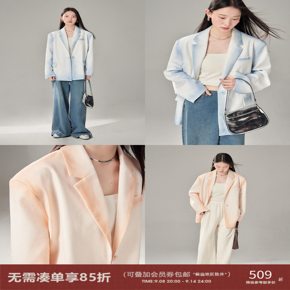 Original design by UART with ears misty atmosphere handmade gradient dyeing suit jacket image 0