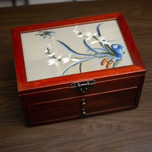 ASAYA3040 Embroidered jewelry box Chinese classical Suzhou embroidery solid wood storage box