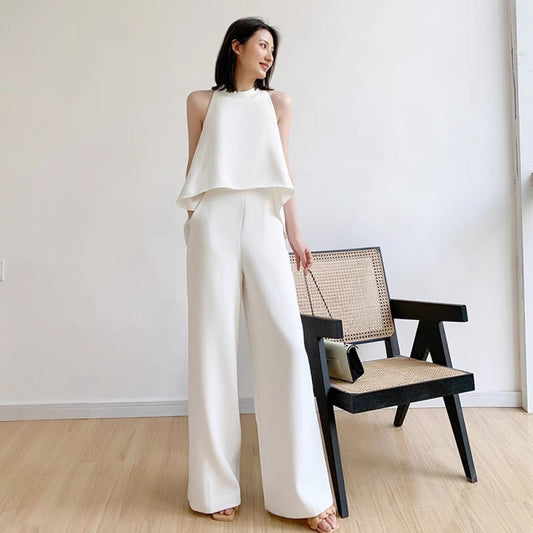 ASAYA3038 New design high waist slim temperament chiffon one piece wide leg jumpsuit