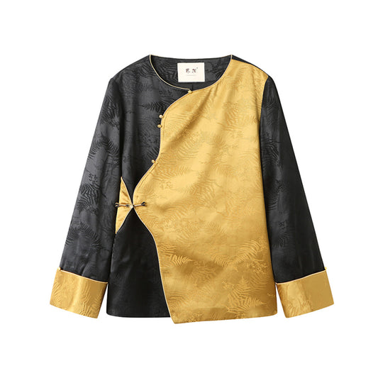 ASAYA3024 New Chinese style high-end jacquard contrasting color fashion slim and versatile shirt