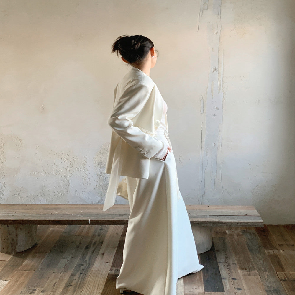 Jiexiang Fushi 25 Spring Edition Light Mature Commuting Style Pure White Wide Leg Pants Women s Loose Casual Pants image 3