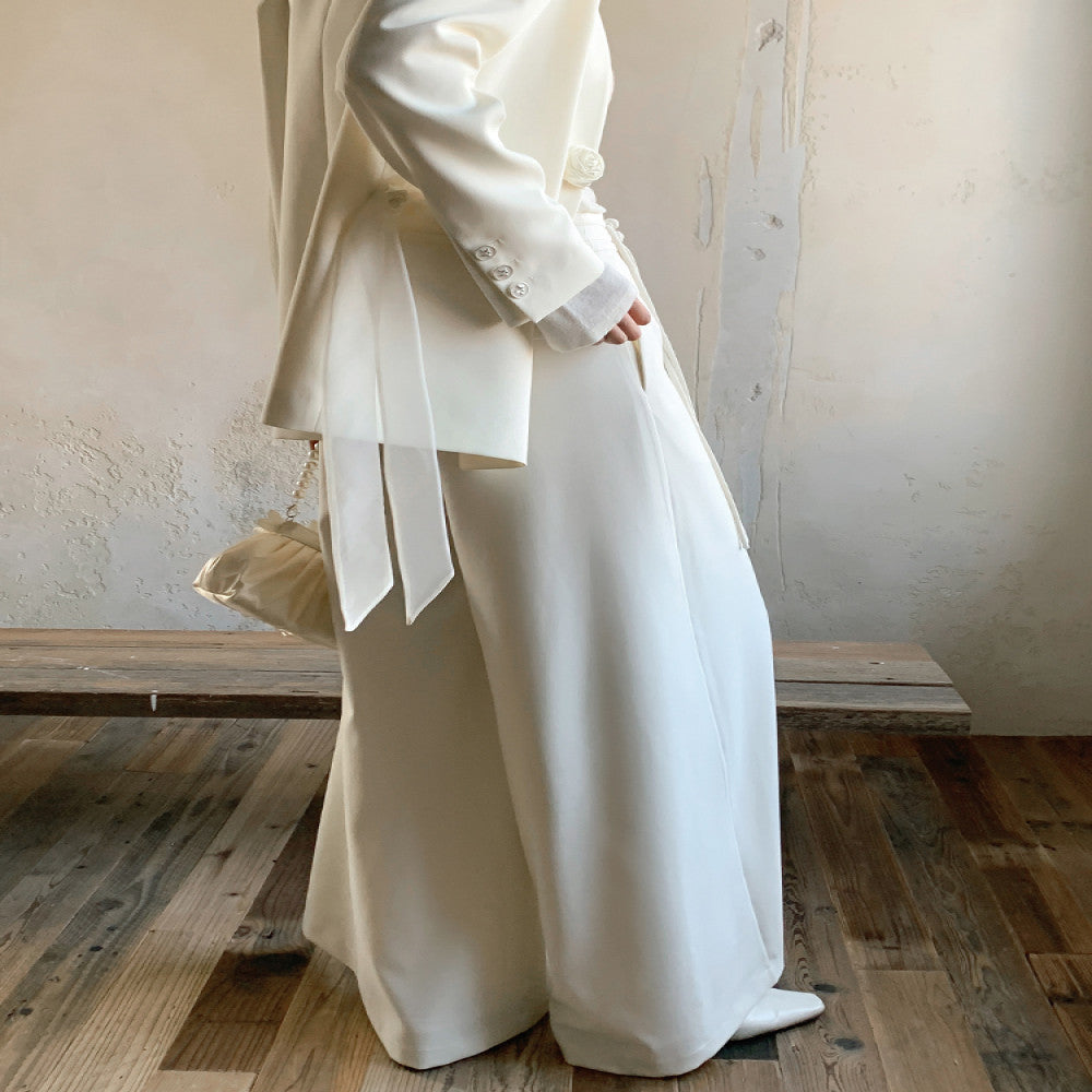 Jiexiang Fushi 25 Spring Edition Light Mature Commuting Style Pure White Wide Leg Pants Women s Loose Casual Pants image 4