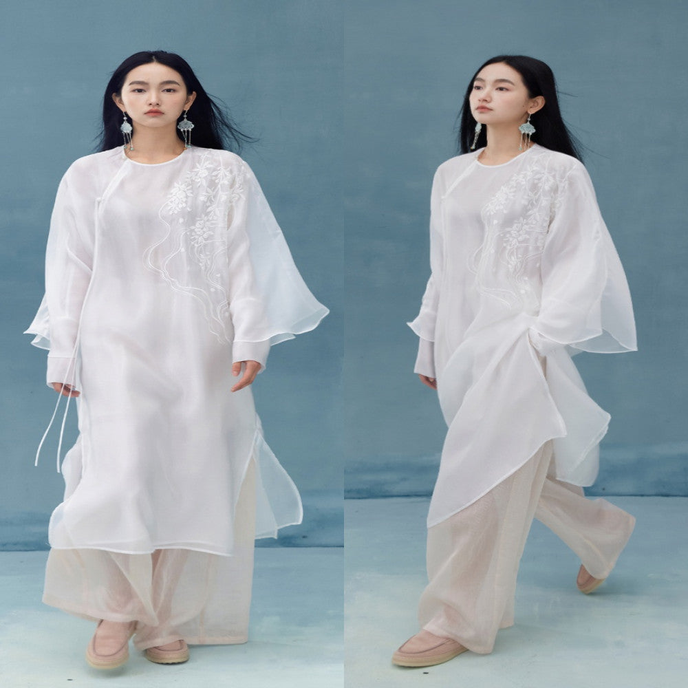 Haitang Smoke Rain Embroidered New Chinese Robe Dress with Fairy and Elegant Charm image 3