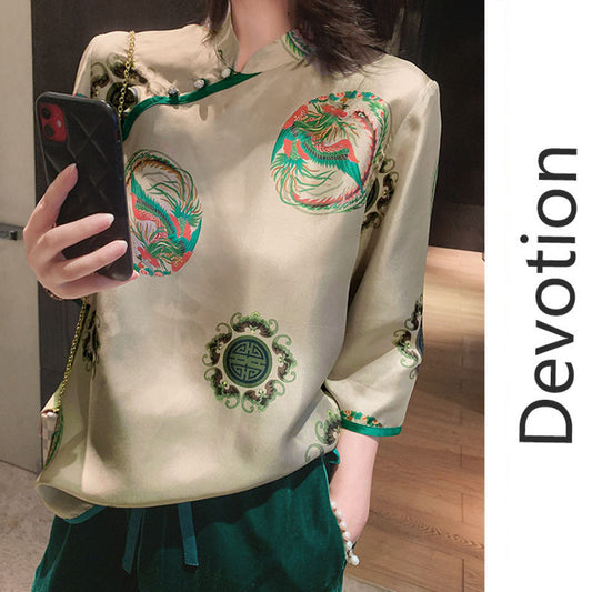 ASAYA3007 New Chinese Tang Suit Retro Design Niche Silk Shirt
