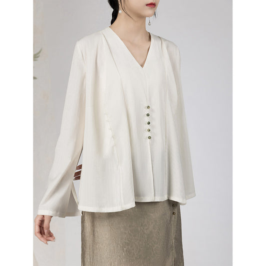 ASAYA2988 New Chinese style V-neck spring jade bead button design long-sleeved top ( DOES NOT INCLUDE SKIRT)