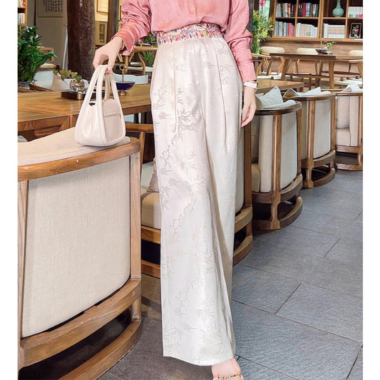 ASAYA2978 Heavy embroidery silk jacquard white new Chinese style national style pants (SILK MATERIAL)