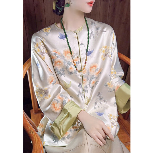 ASAYA2977 Guanle Crepe Early Spring Mulberry Silk Top * JACKET ONLY , NO SKIRT (SILK MATERIAL)