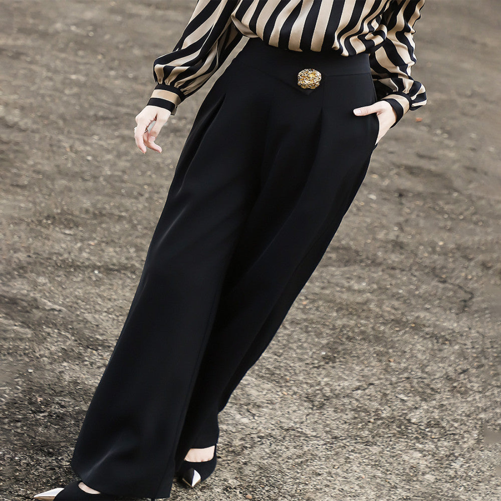 Lanser s 2025 autumn new style exudes a sense of luxury and versatile commuting pants High waisted slim black wide leg pants for women image 3