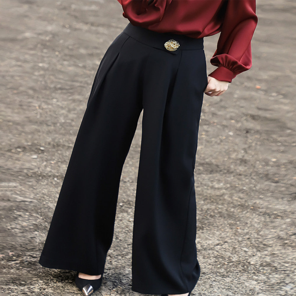 Lanser s 2025 autumn new style exudes a sense of luxury and versatile commuting pants High waisted slim black wide leg pants for women image 4