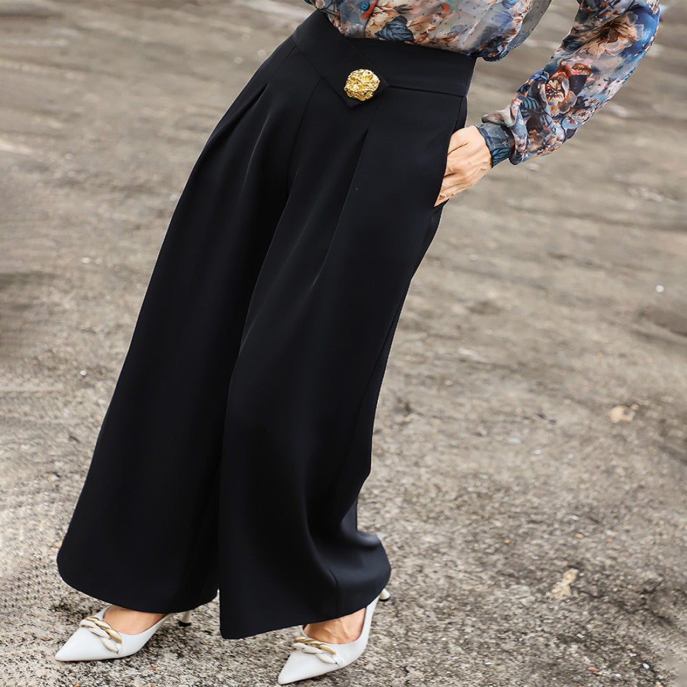 Lanser s 2025 autumn new style exudes a sense of luxury and versatile commuting pants High waisted slim black wide leg pants for women image 8