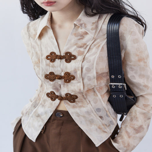 ASAYA2965 New Chinese tie-dye niche design Maillard button slim shirt