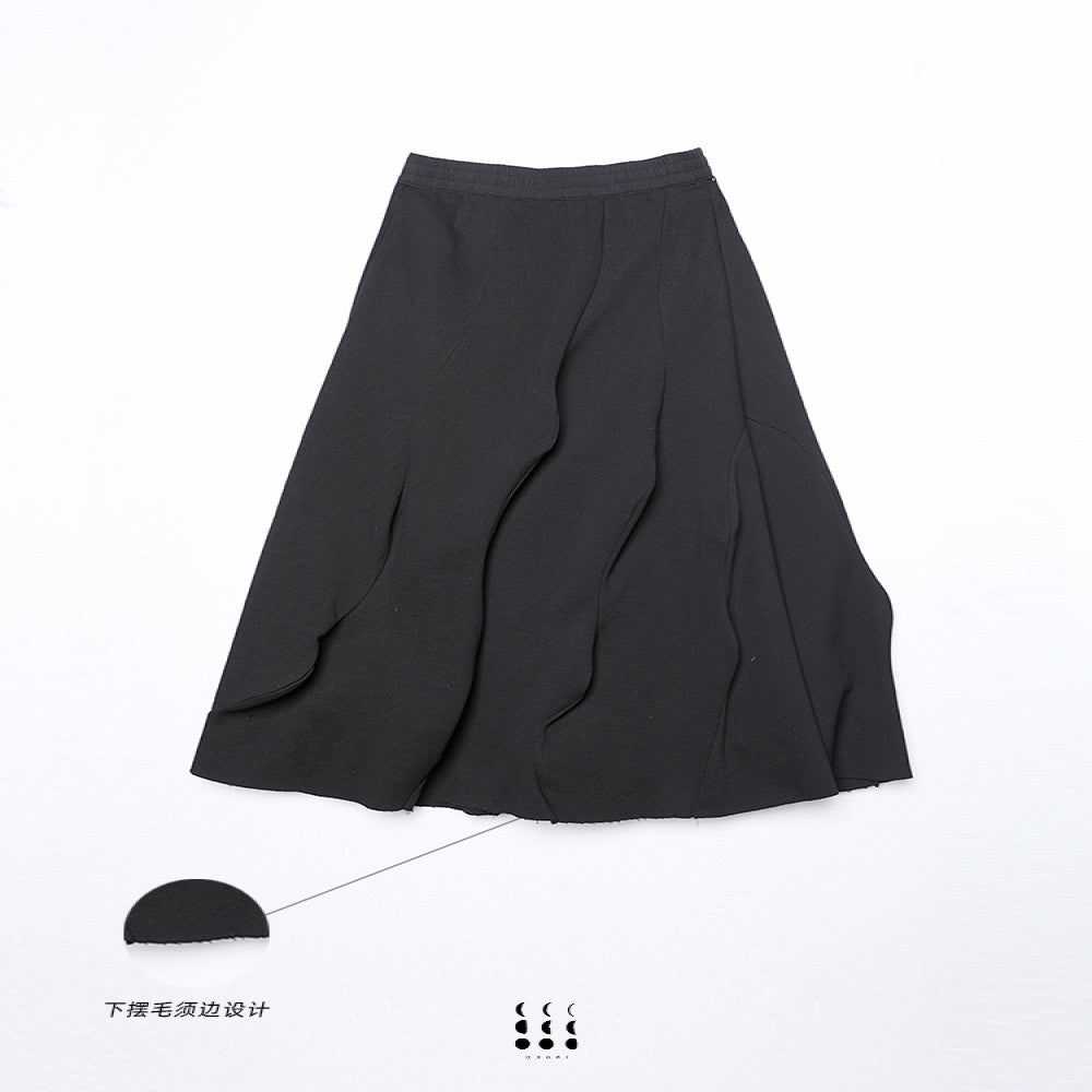 Original designer s black irregular half skirt for women in autumn and winter deconstructing waves and stitching medium length A line skirt image 5