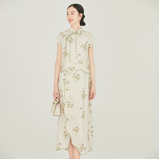 ASAYA2960 Chinese Zen-style printed top and skirt suit