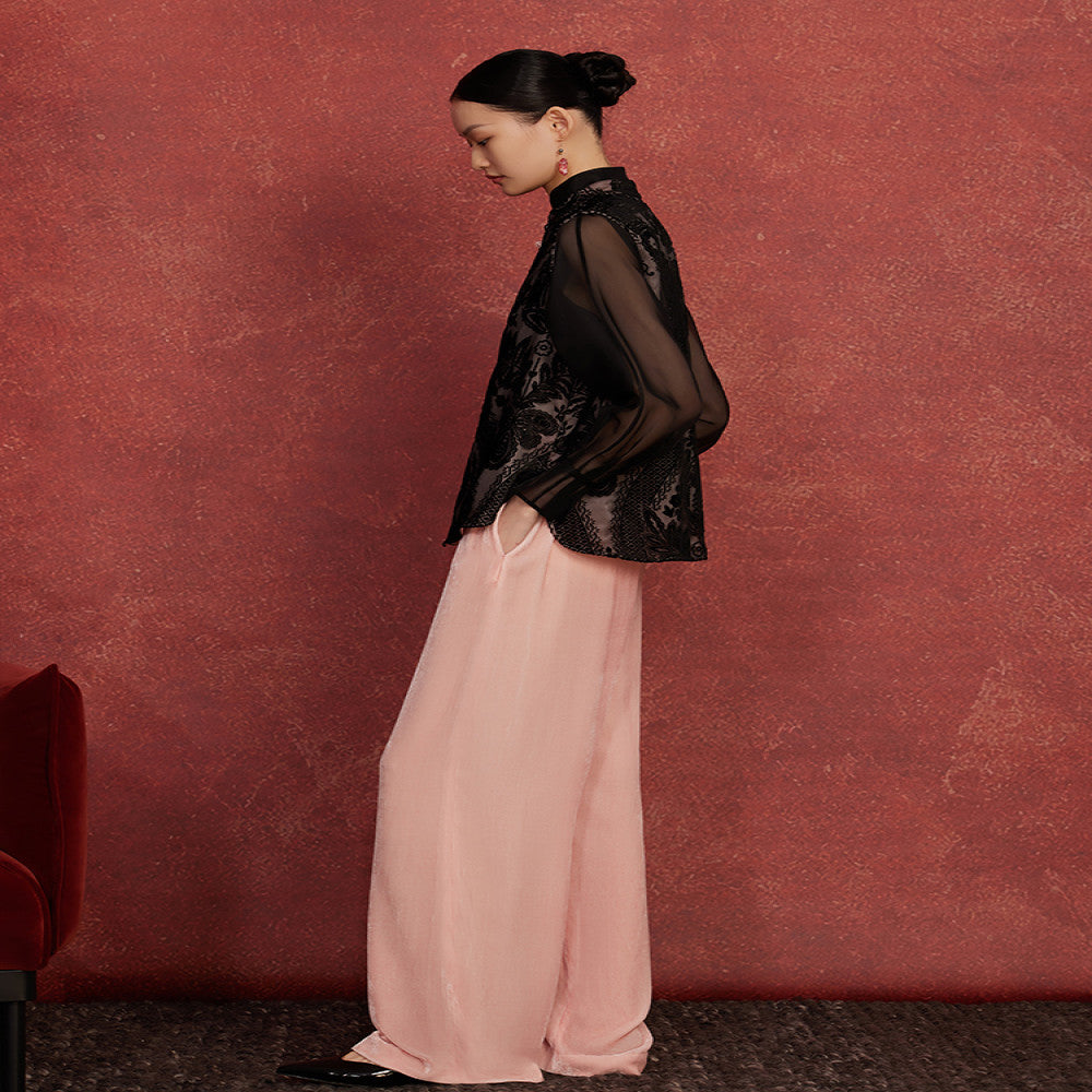 Ruyi Lianyun Spring Summer New Collection Stand up Collar Burnt Velvet Vest Women s Retro New Chinese Style Jade Bead Tassel Shoulder image 4