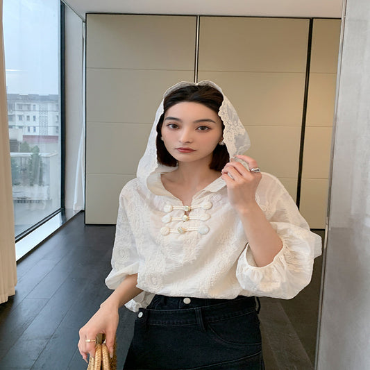 ASAYA2922 Lyocell Tencel embroidered jacquard disc button shirt