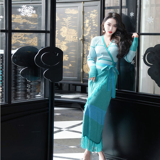 ASAYA2907 Persian Jade Tassel Wool Knitted Dress
