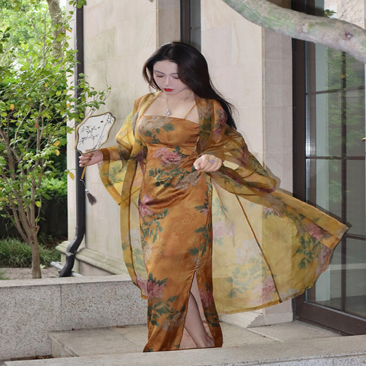 ASAYA2906 Chinese Style Printed Organza Cardigan