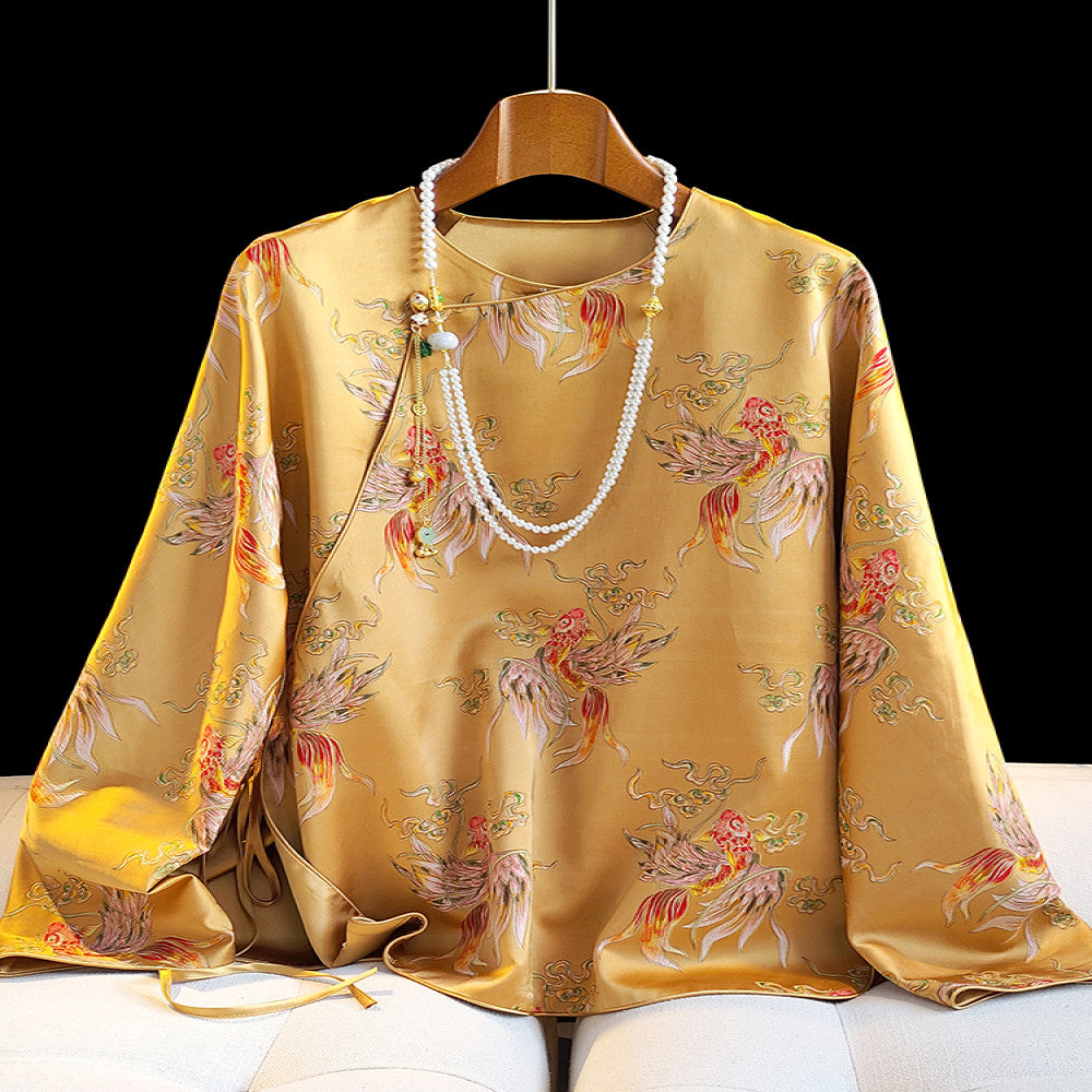 China Chic New Chinese Diagonal Front Panbutton Shirt Women s Design Sense Small Retro Jacquard Casual Long Sleeve Guochao Top image 2