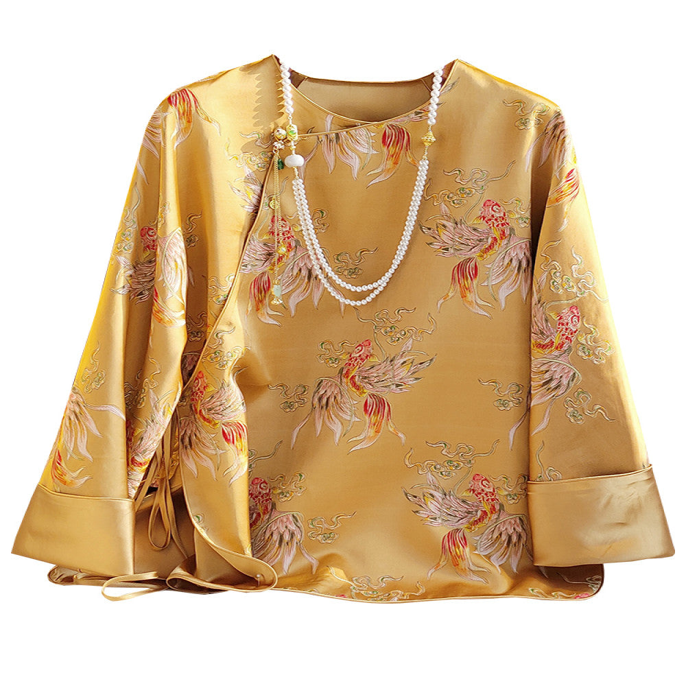 China Chic New Chinese Diagonal Front Panbutton Shirt Women s Design Sense Small Retro Jacquard Casual Long Sleeve Guochao Top image 5