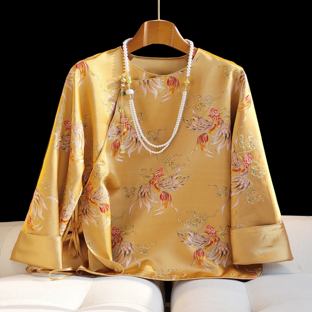 China Chic New Chinese Diagonal Front Panbutton Shirt Women s Design Sense Small Retro Jacquard Casual Long Sleeve Guochao Top image 0