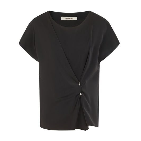 ASAYA2881 Love the elegant metal structure decorative buckle two-wear satin silk soft fashion short-sleeved top