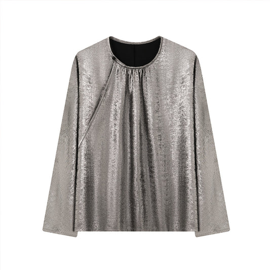ASAYA2871 Ruyi Lianyun round neck oblique placket gilt shirt