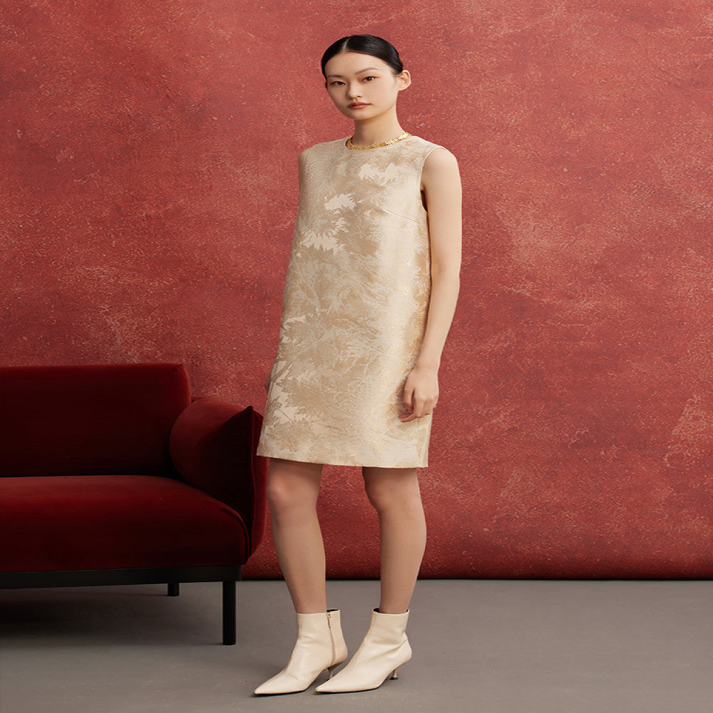 Ruyi Lianyun spring and autumn new round neck jacquard straight dress female retro new Chinese style buttoned long skirt image 4
