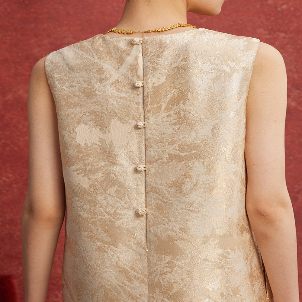 Ruyi Lianyun spring and autumn new round neck jacquard straight dress female retro new Chinese style buttoned long skirt image 5