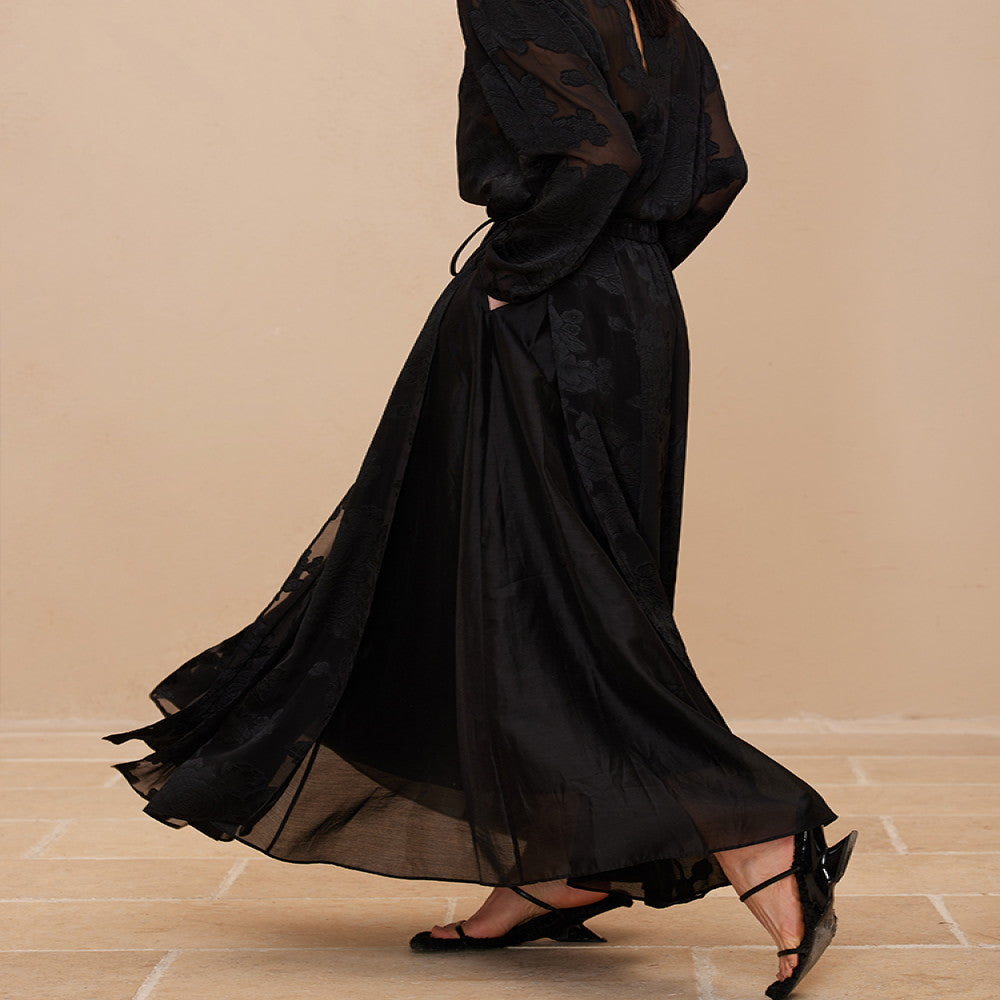 Ruyi Lianyun Spring and Autumn New Silk Scissors A line Half body Skirt for Women Retro New Chinese Style Straightening Horse Face Skirt image 2