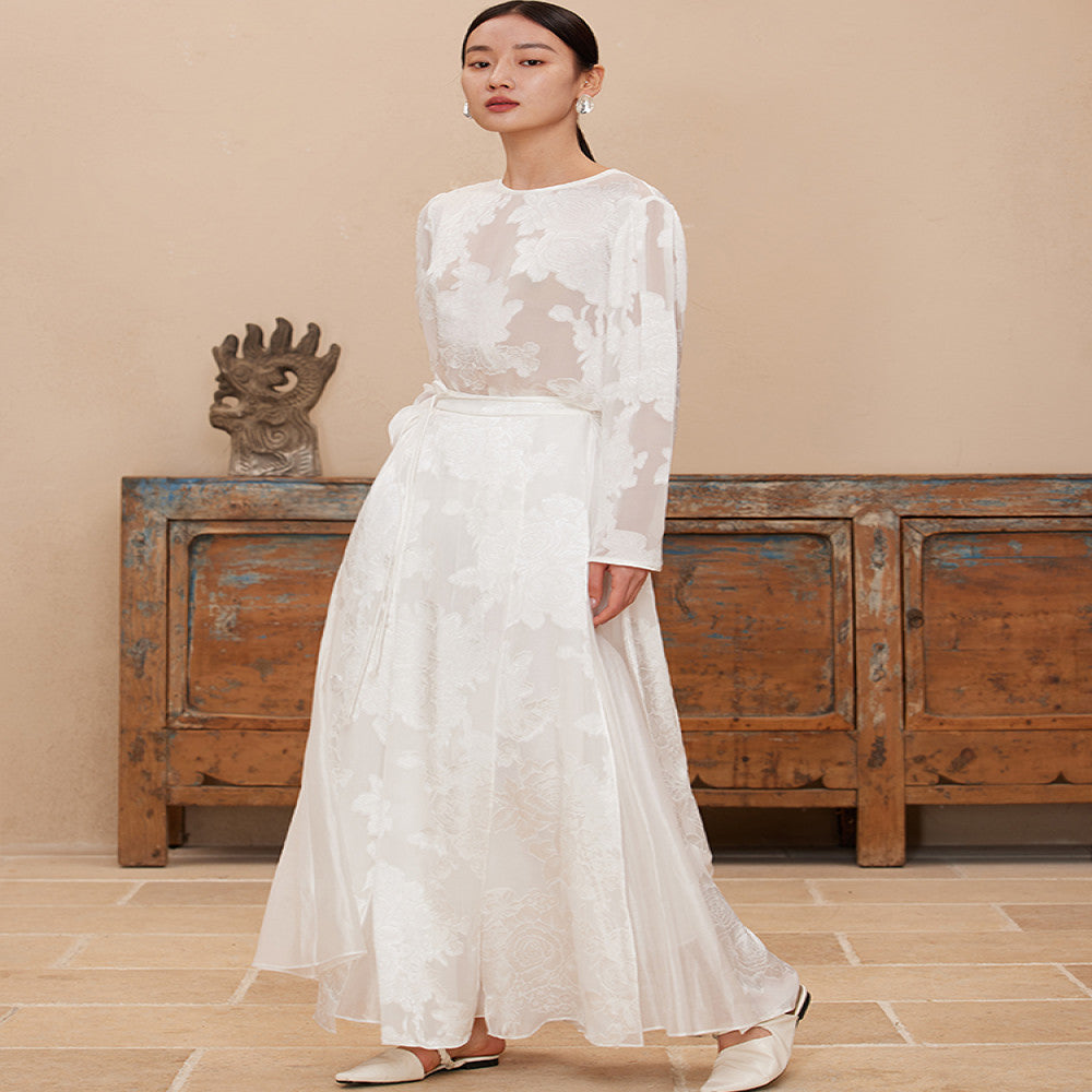 Ruyi Lianyun Spring and Autumn New Silk Scissors A line Half body Skirt for Women Retro New Chinese Style Straightening Horse Face Skirt image 3