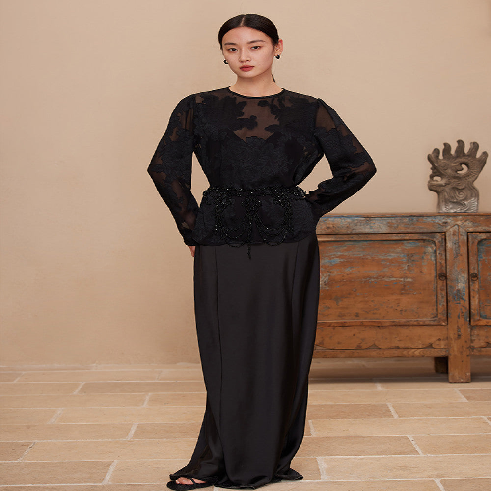 Ruyi Lianyun Spring and Autumn New Round Neck Long Sleeve Mulberry Silk Scissors Shirt Women s Retro New Chinese Style Top image 3