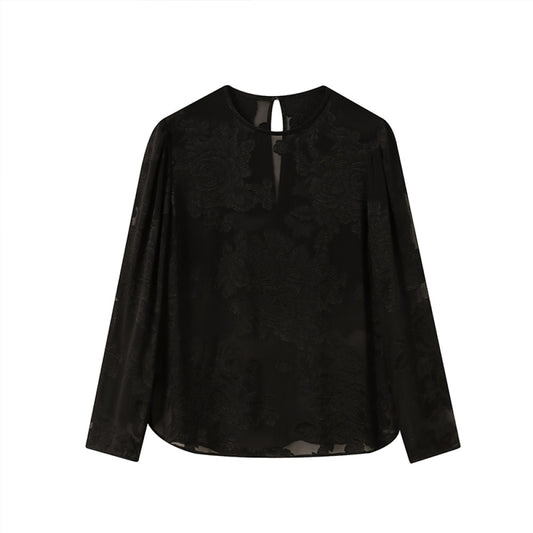 ASAYA2868 Round neck mulberry silk Chinese style national style cut flower shirt