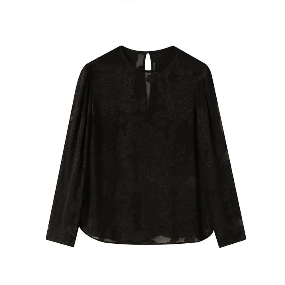 Ruyi Lianyun Spring and Autumn New Round Neck Long Sleeve Mulberry Silk Scissors Shirt Women s Retro New Chinese Style Top image 13