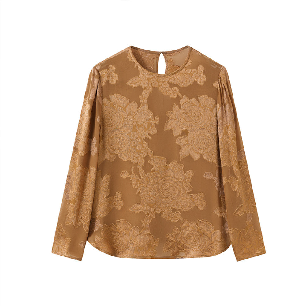 Ruyi Lianyun Spring and Autumn New Round Neck Long Sleeve Mulberry Silk Scissors Shirt Women s Retro New Chinese Style Top image 24