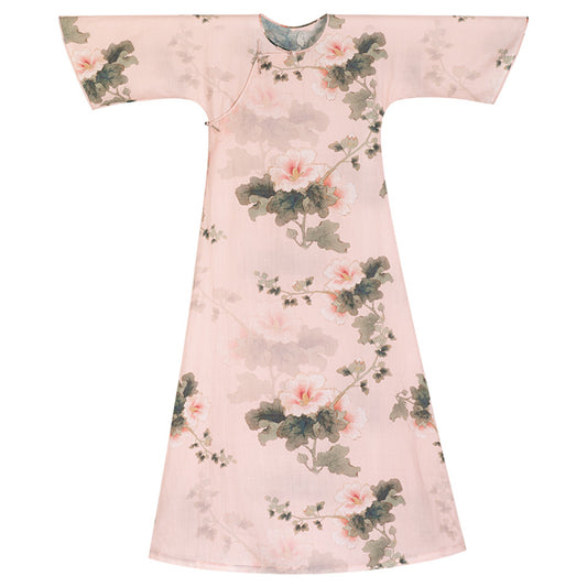 ASAYA2865 Pink Sunflower Reflects SummerChina Style Large Sleeve long dress