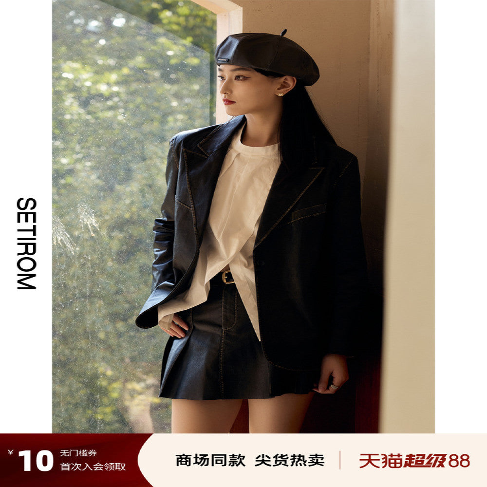 Nishimachi Muraya leather suit jacket women s versatile spring outfit new high end retro mid length top AA9218001 image 1