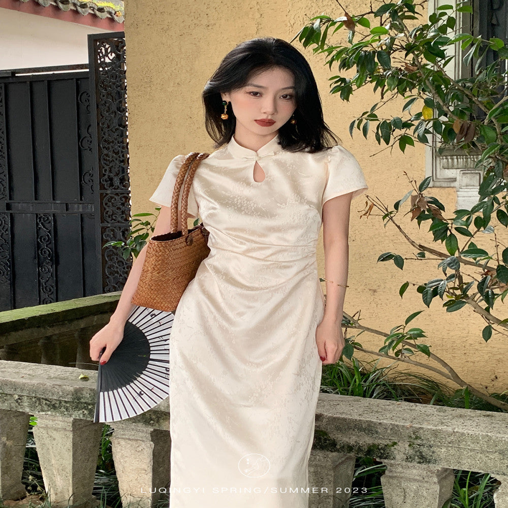 Lu Qingyi Original Clear Light Diao Heavy Industry Jacquard Cheongsam Skirt for Women Summer Chinese Style Improved New Chinese Style Dress image 2