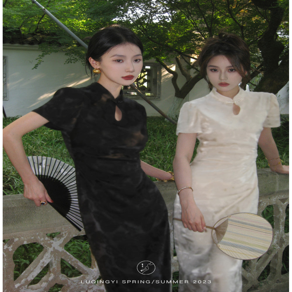 Lu Qingyi Original Clear Light Diao Heavy Industry Jacquard Cheongsam Skirt for Women Summer Chinese Style Improved New Chinese Style Dress image 5
